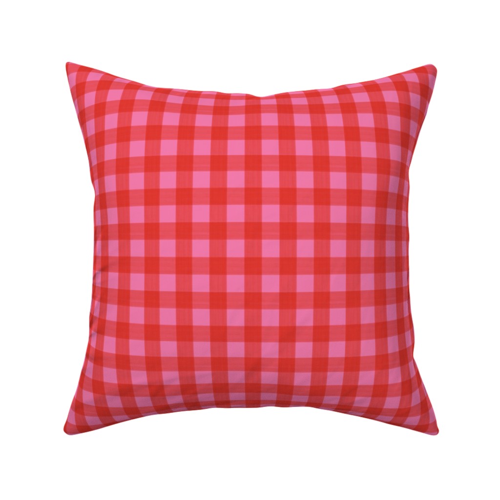 Valentine Buffalo Plaid Pillow, Woven, Beige, 16x16, Single Sided, Pink