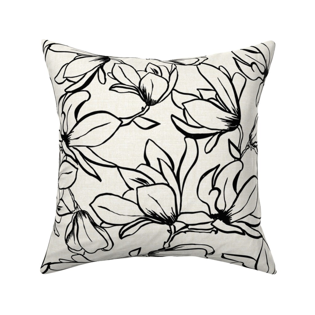 Magnolia Garden - Textured - White & Black Pillow, Woven, Beige, 16x16, Single Sided, Beige