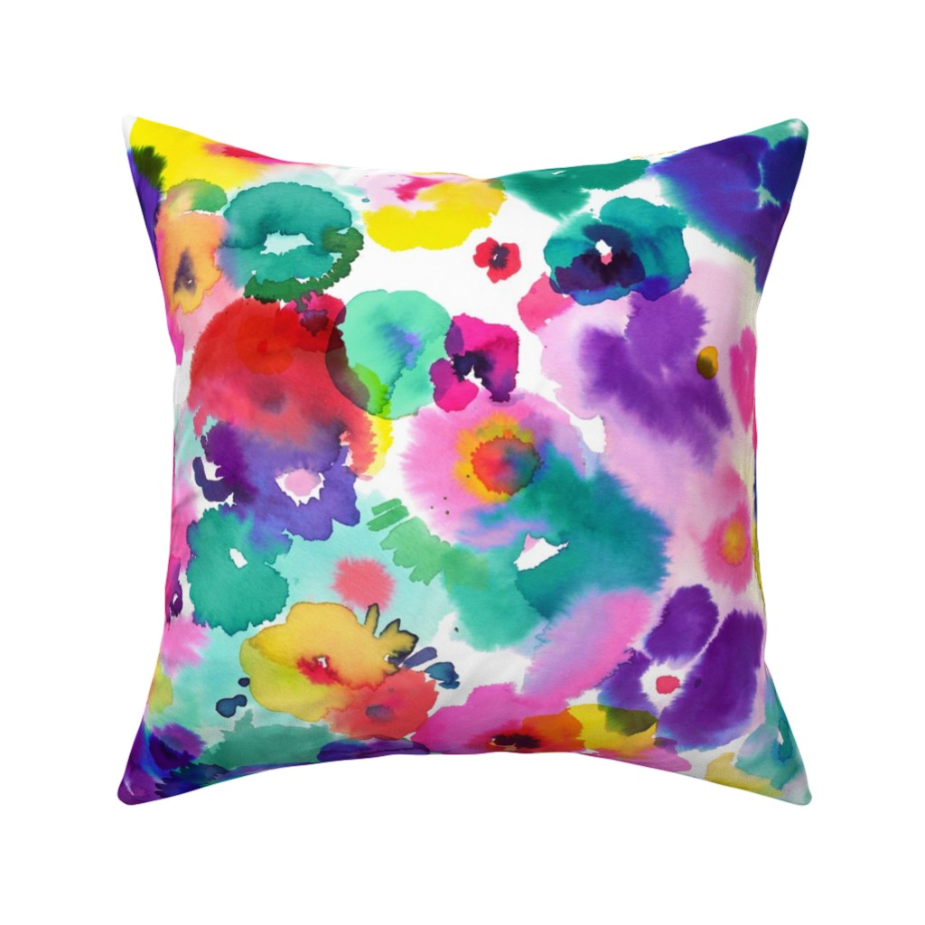 Abstract Floral Watercolor - Multi Pillow, Woven, Beige, 16x16, Single Sided, Multicolor