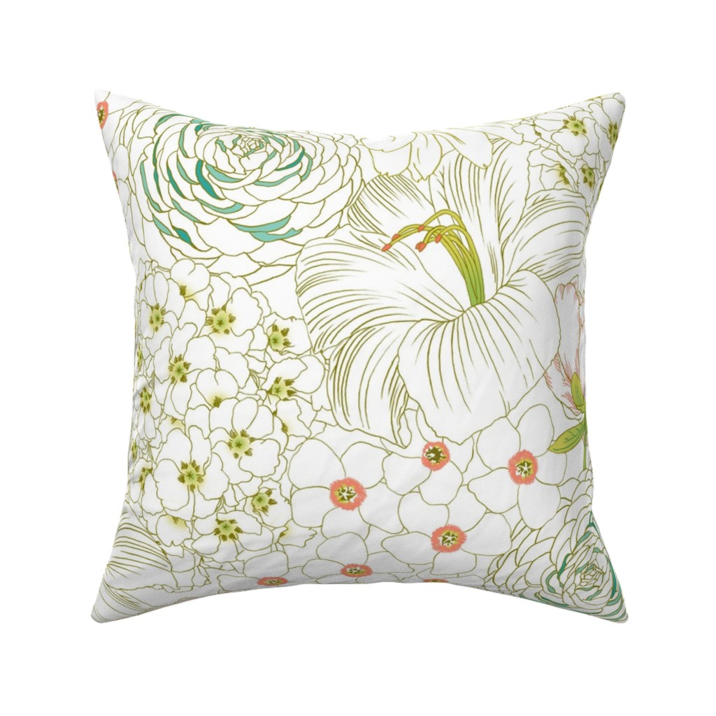 Big Blooms Pillow, Woven, Beige, 16x16, Single Sided, Green, Classic Green