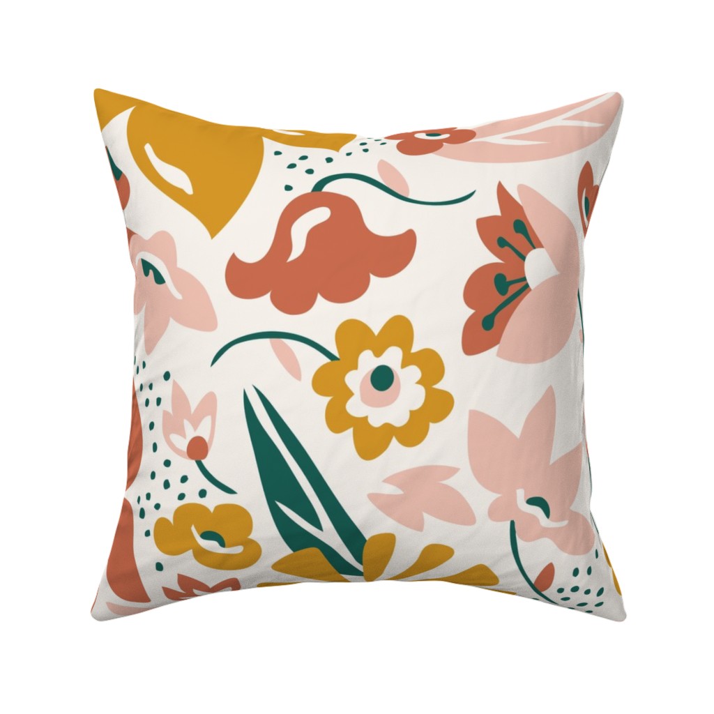 Betty Modern Floral - Pink Pillow, Woven, Beige, 16x16, Single Sided, Multicolor
