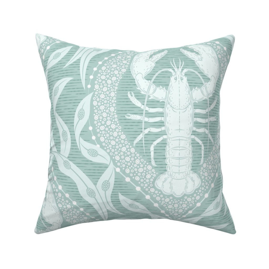 Lobster and Seaweed Nautical Damask Pillow, Woven, Beige, 16x16, Single Sided, Green, Aloe
