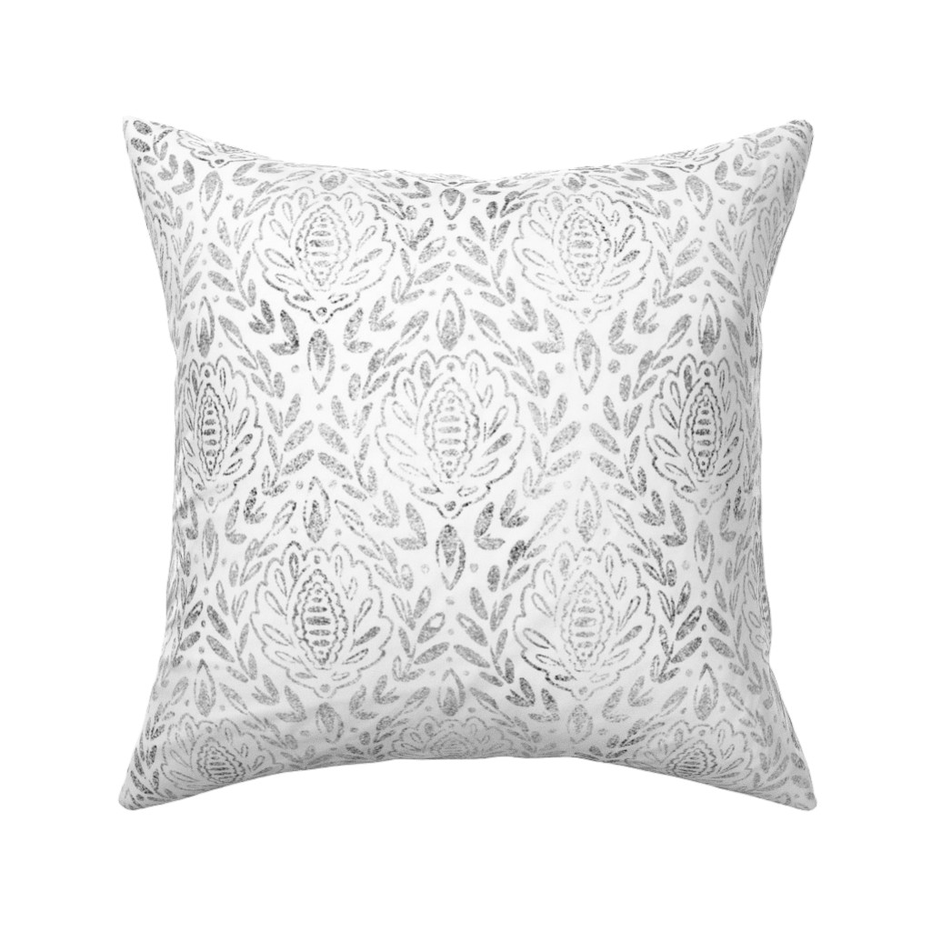 Distressed Damask Leaves - Grey Pillow, Woven, Beige, 16x16, Single Sided, Gray