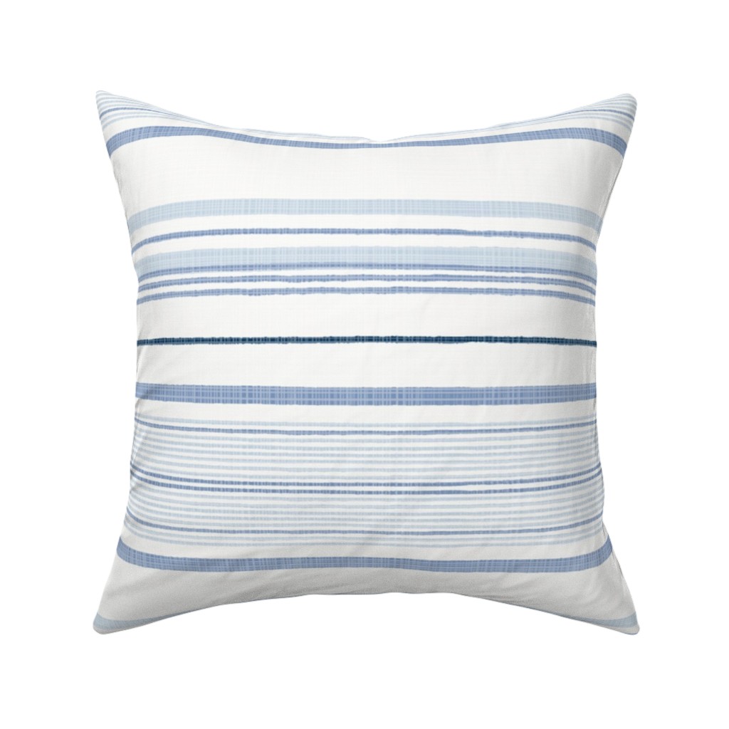 Double Anderson Stripe - Blue Pillow, Woven, Beige, 16x16, Single Sided, Blue