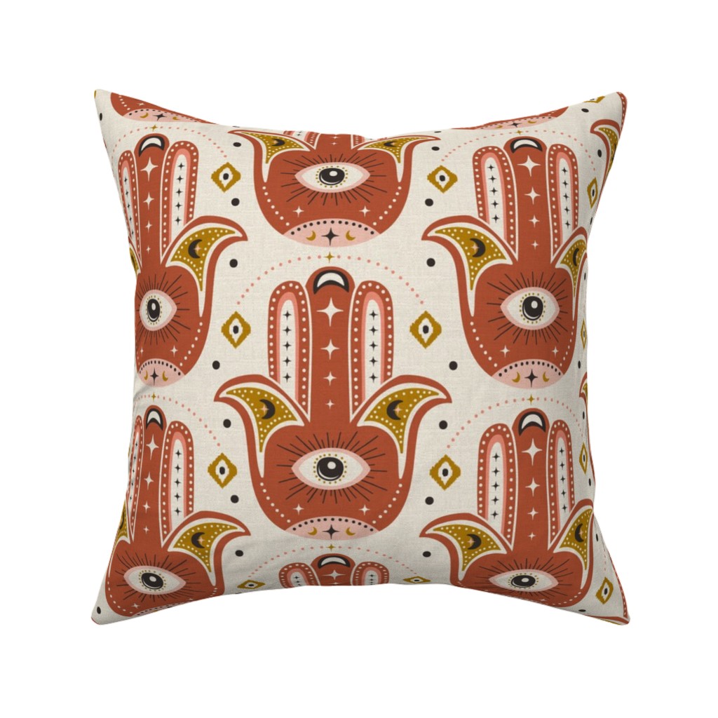 Good Fortune - Terracotta Pillow, Woven, Beige, 16x16, Single Sided, Orange