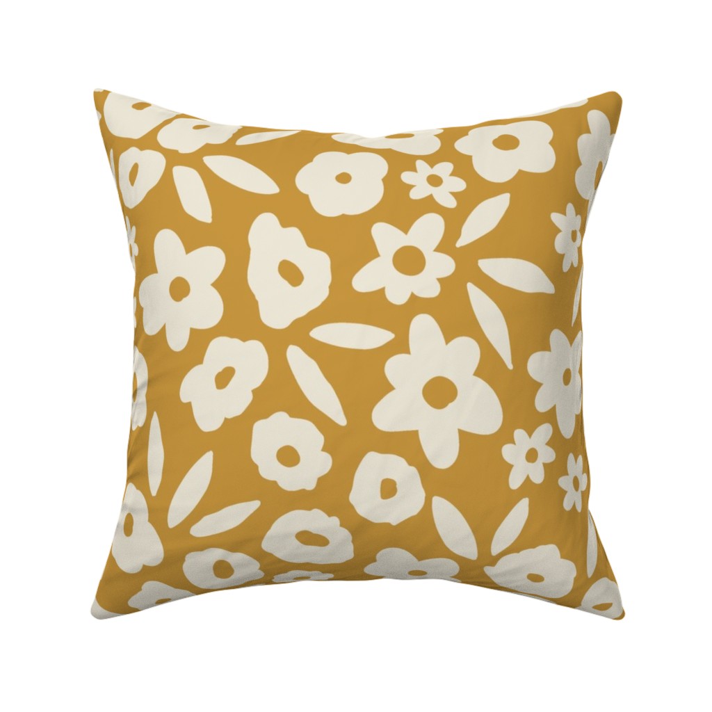 Flower Field - Mustard Pillow, Woven, Beige, 16x16, Single Sided, Yellow