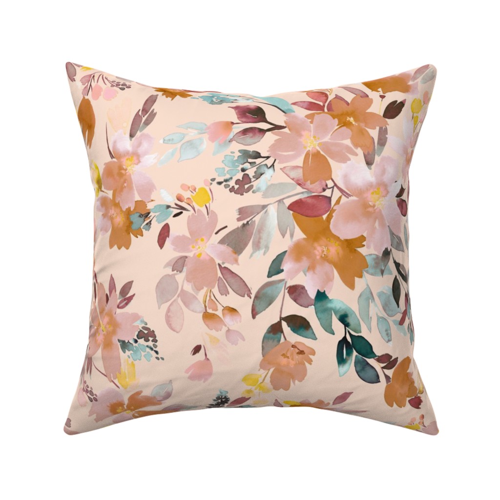 Summery Oleander Floral - Soft Pink Pillow, Woven, Beige, 16x16, Single Sided, Pink