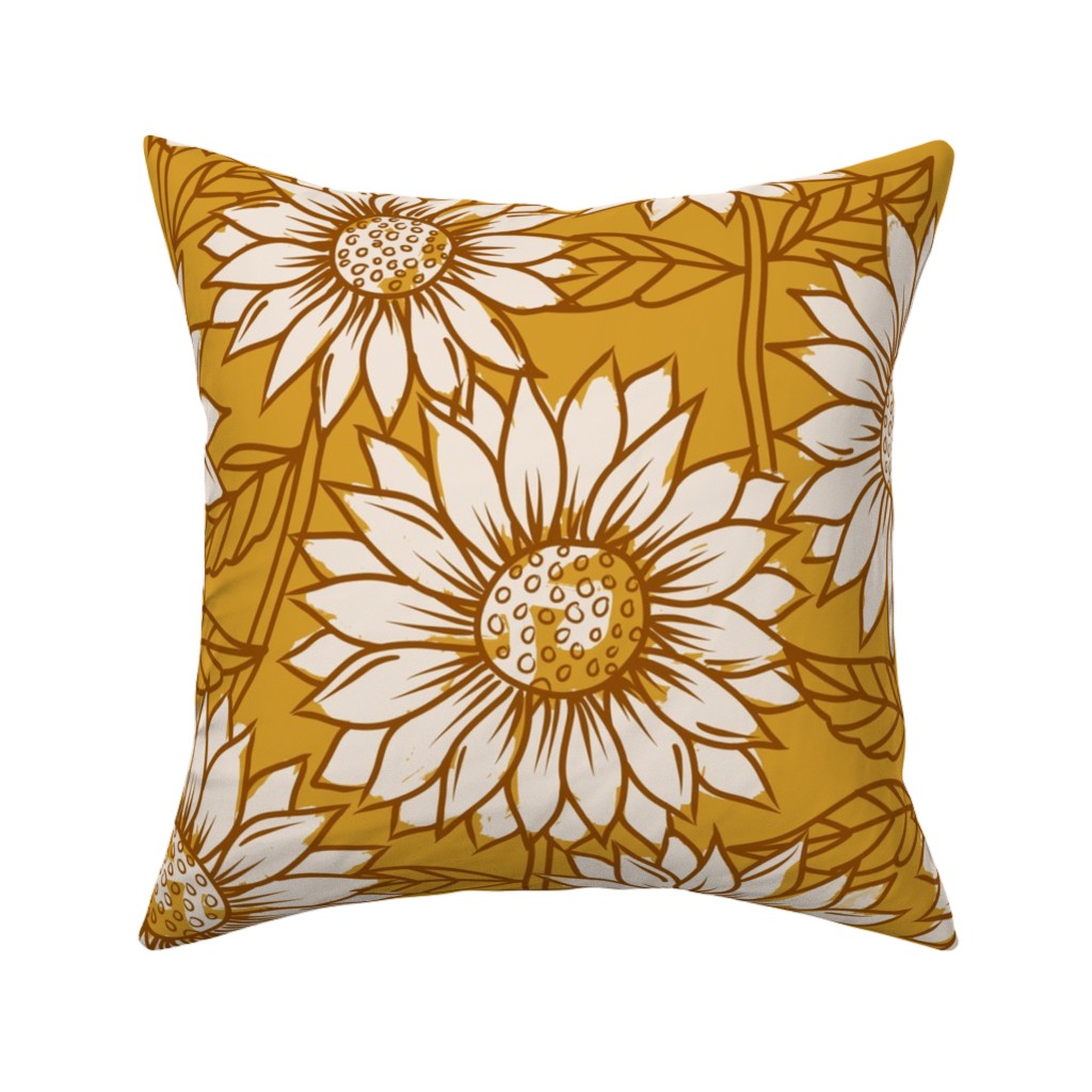 Golden Sunflowers - Yellow Pillow, Woven, Beige, 16x16, Single Sided, Yellow