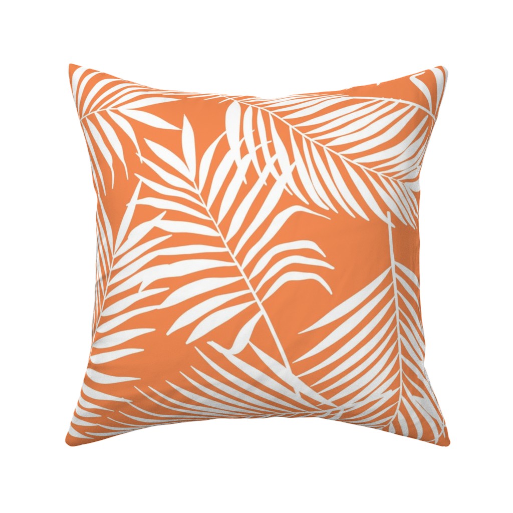 Palm Tree Leaves Pillow, Woven, Beige, 16x16, Single Sided, Orange