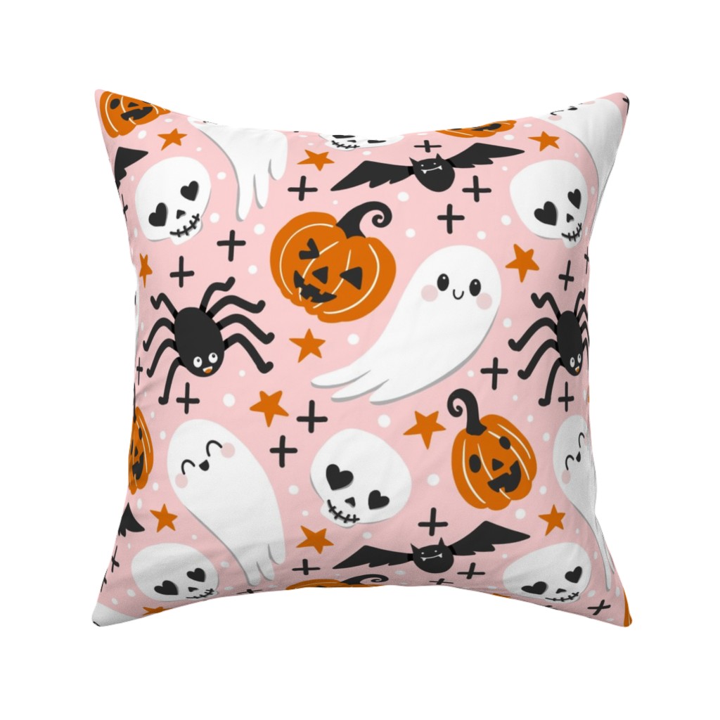 Cute Halloween - Pink Pillow, Woven, Beige, 16x16, Single Sided, Pink, Bright Pink