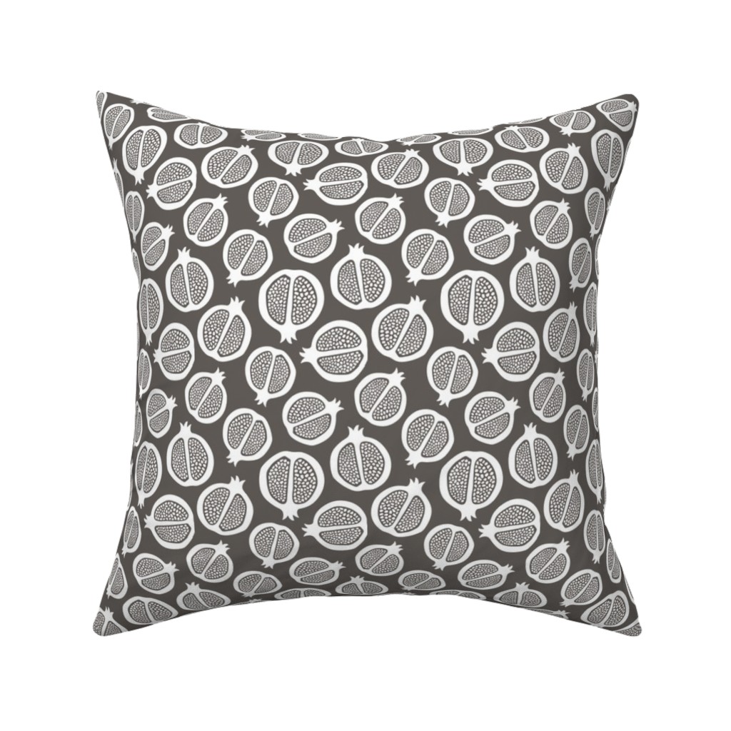 Pomegranate - Black & White Pillow, Woven, Beige, 16x16, Single Sided, Gray
