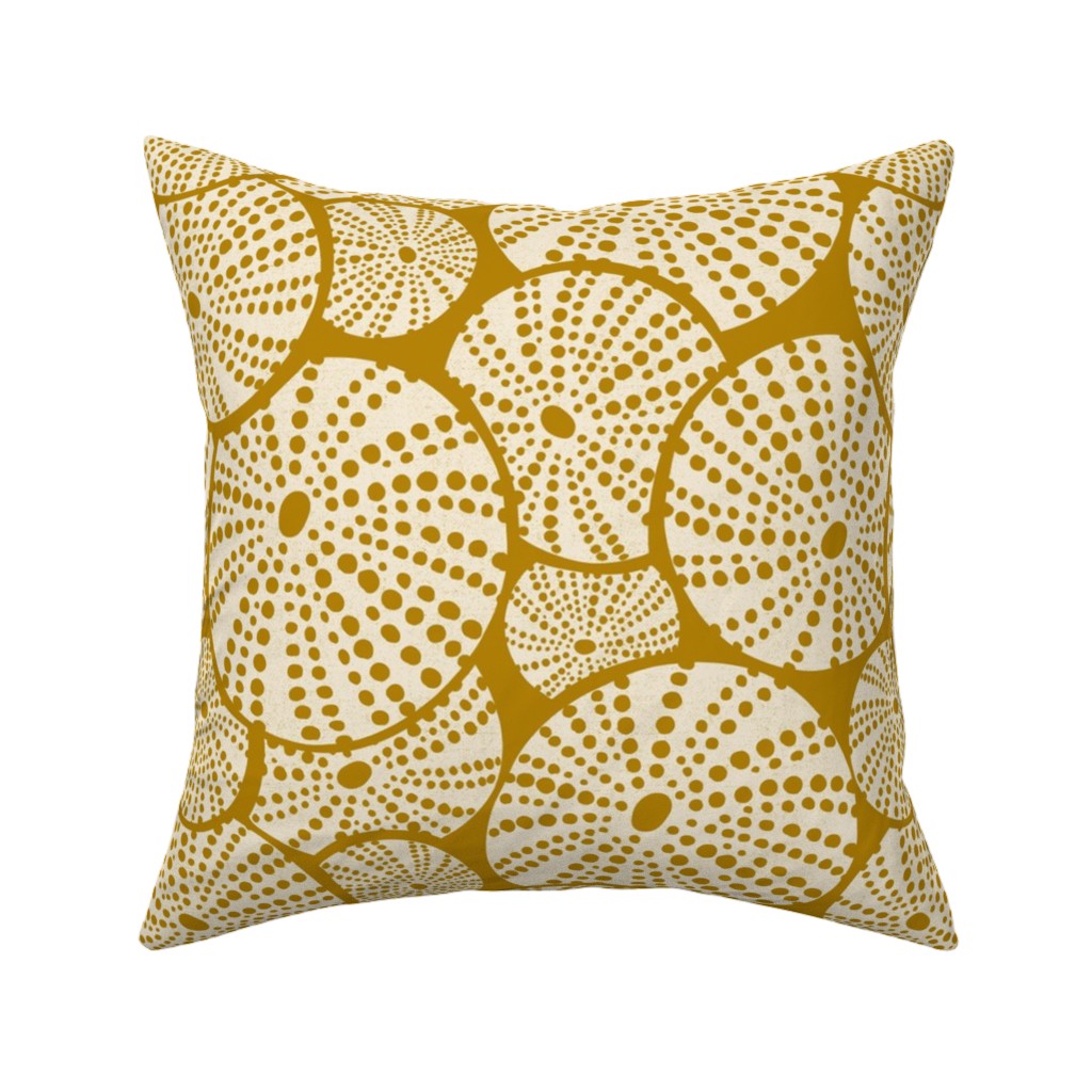 Bed of Nautical Sea Urchins - Ivory on Golden Yellow Pillow, Woven, Beige, 16x16, Single Sided, Yellow, Classic Yellow