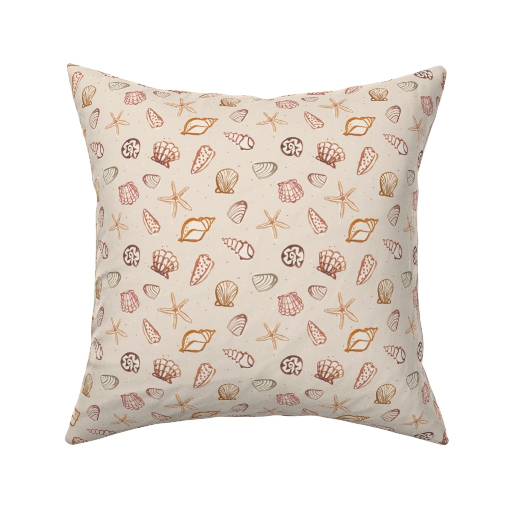 Painted Summer Beach Seashells Pillow, Woven, Beige, 16x16, Single Sided, Multicolor