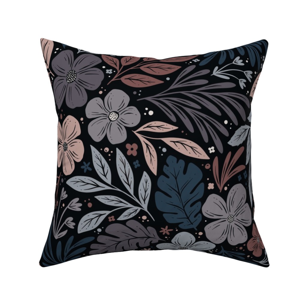Dark and Moody Floral Pillow, Woven, Beige, 16x16, Single Sided, Multicolor