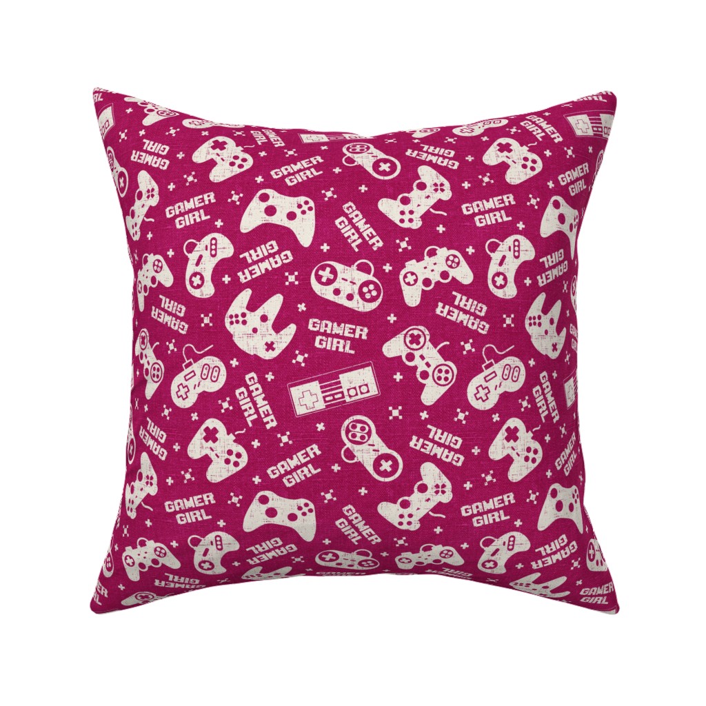 Gamer Life Pillow, Woven, Beige, 16x16, Single Sided, Pink