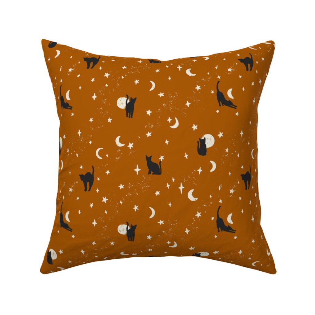 Black Cats - Burnt Orange Pillow, Woven, Beige, 16x16, Single Sided, Orange