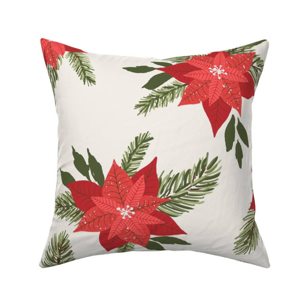 Poinsettia Christmas Flower Pillow, Woven, Beige, 16x16, Single Sided, Beige