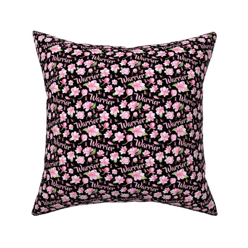 Warrior Pink Ribbon and Flowers - Pink Pillow, Woven, Beige, 16x16, Single Sided, Pink