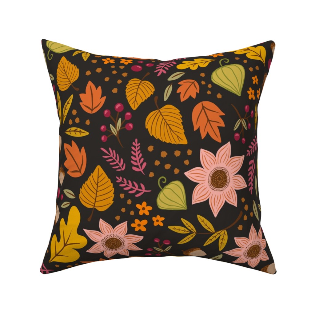 Autumn Fall Floral - Dark Pillow, Woven, Beige, 16x16, Single Sided, Multicolor