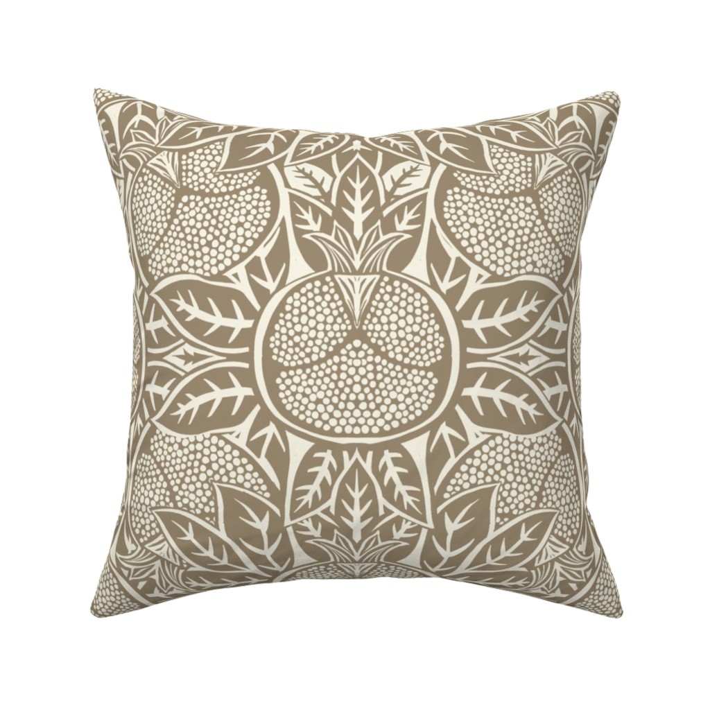 Pomegranate Block Print - Neutral Pillow, Woven, Beige, 16x16, Single Sided, Brown, Brown