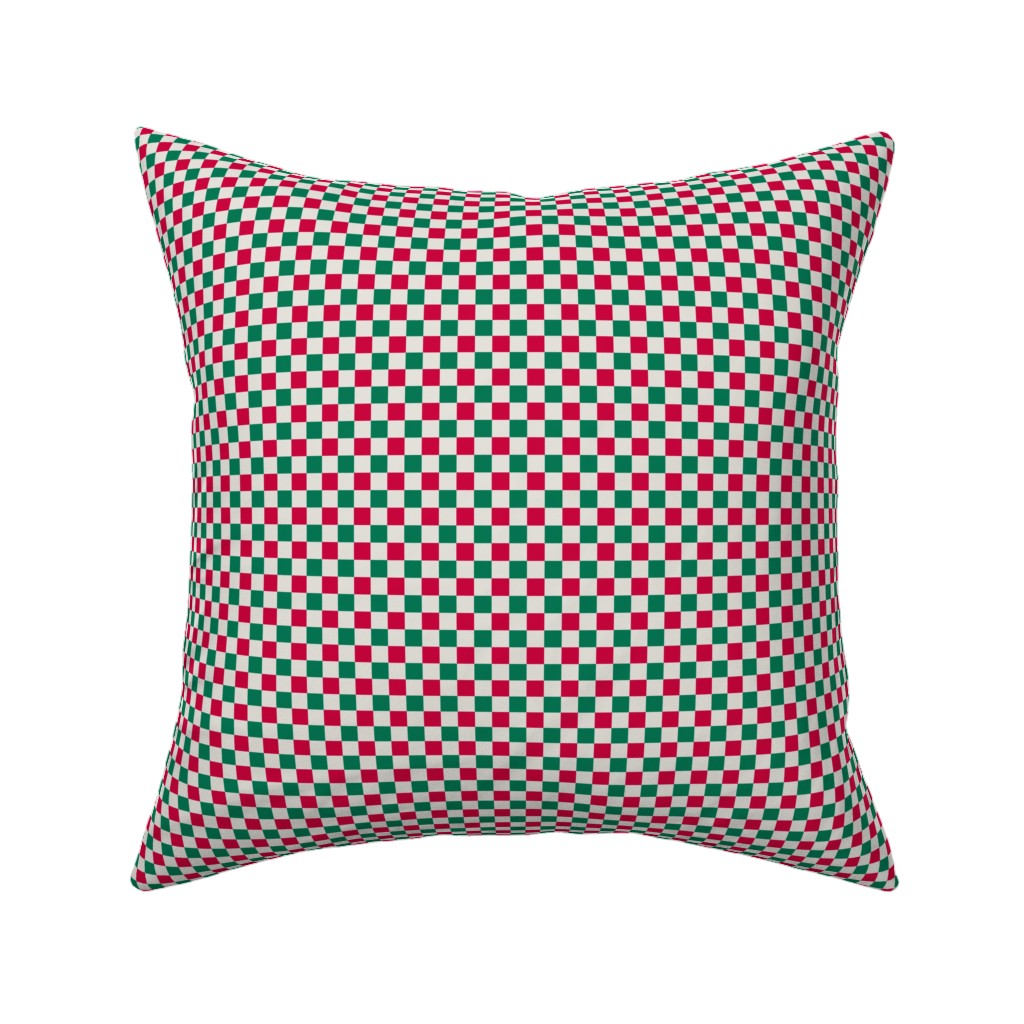 Winter Gingham - Red and Green Pillow, Woven, Beige, 16x16, Single Sided, Multicolor