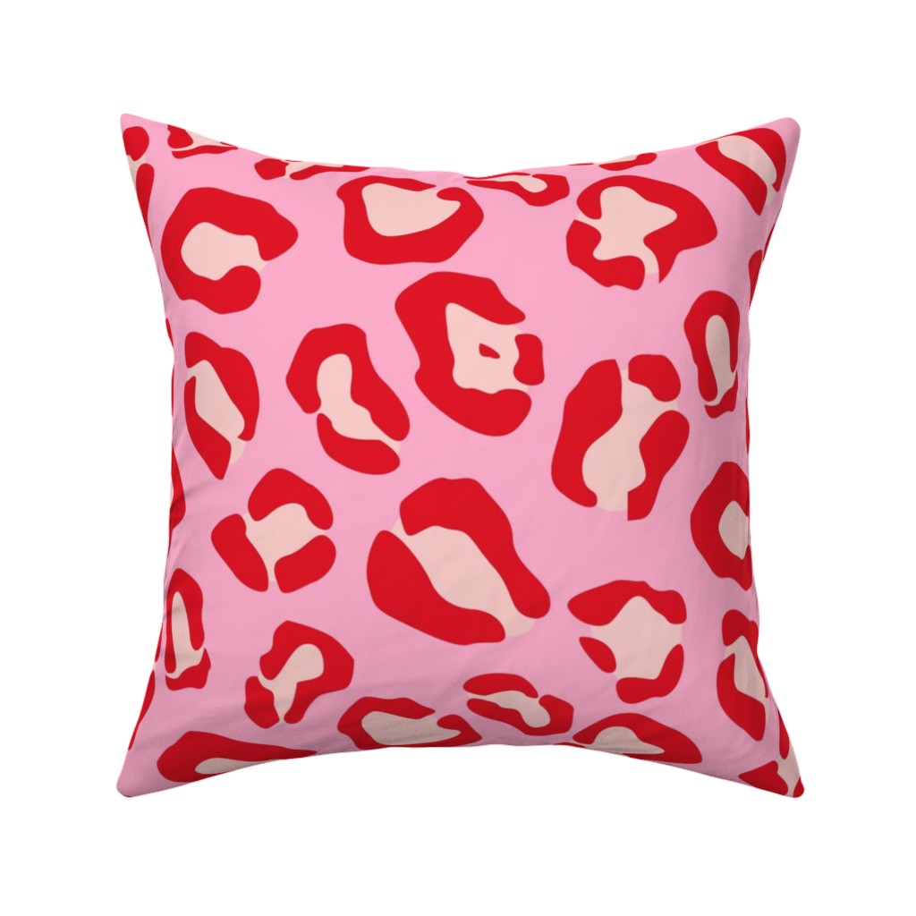 Leopard - Pink and Red Pillow, Woven, Beige, 16x16, Single Sided, Pink
