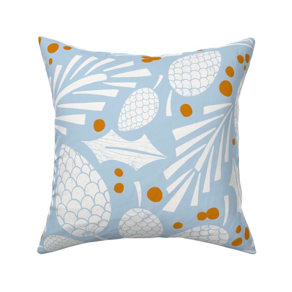 Winter Woodlands Christmas Pinecones Pillow, Woven, Beige, 16x16, Single Sided, Blue, Oasis