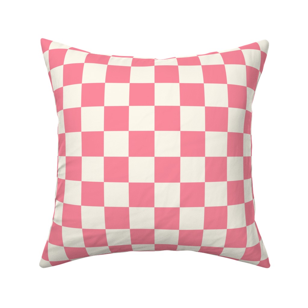 Checkered Pattern - Pink Pillow, Woven, Beige, 16x16, Single Sided, Pink