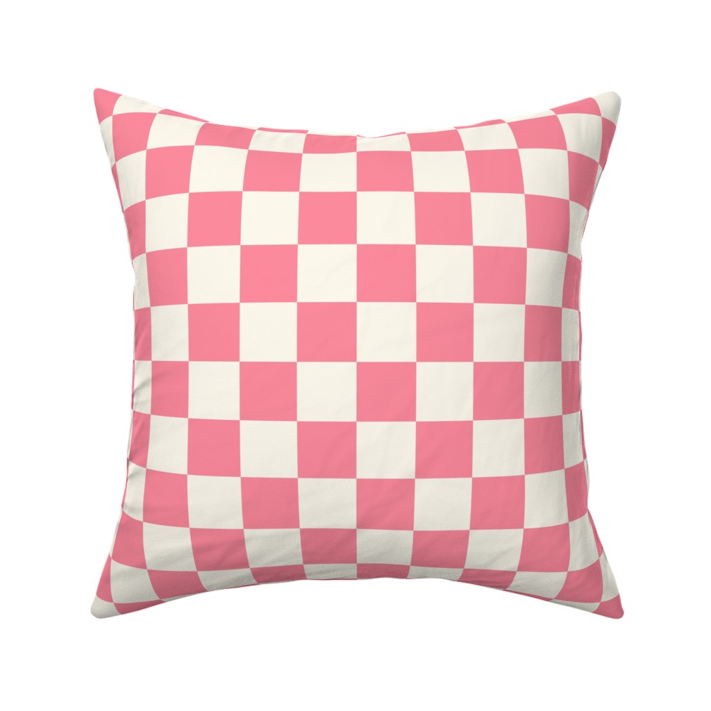Checkered Pattern - Pink Pillow, Woven, Beige, 16x16, Single Sided, Pink, Bright Pink