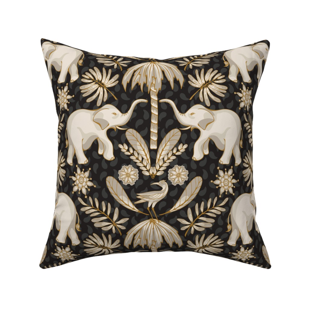 Elephant Love - Neutral on Dark Pillow, Woven, Beige, 16x16, Single Sided, Black, Black