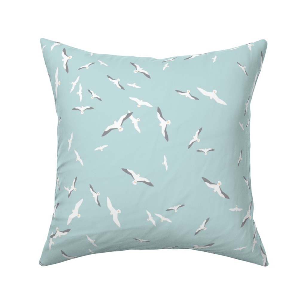 Flying Seagulls - Blue Pillow, Woven, Beige, 16x16, Single Sided, Blue, True Blue