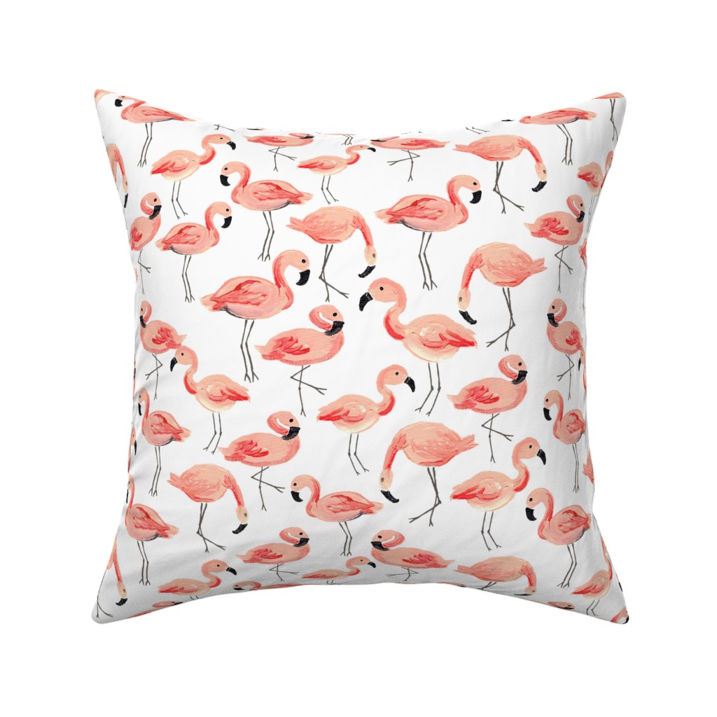 Flamingo Party - Pink Pillow, Woven, Beige, 16x16, Single Sided, Pink