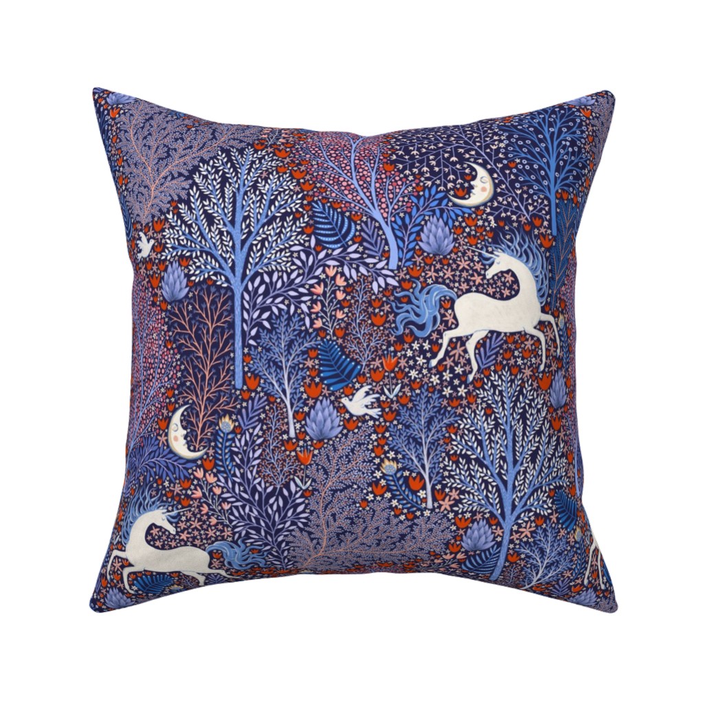 Unicorn in Nocturnal Forest - Purple Pillow, Woven, Beige, 16x16, Single Sided, Purple, Purple