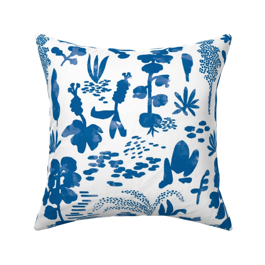 Blue and White Garden Pillow, Woven, Beige, 16x16, Single Sided, Blue