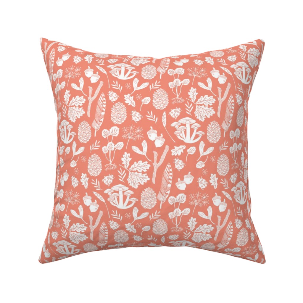 Nature Walk Block Print - Pink Pillow, Woven, Beige, 16x16, Single Sided, Pink