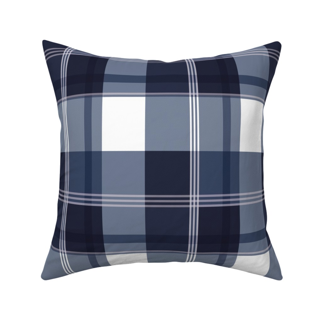 Navy Blue Plaid Pillow, Woven, Beige, 16x16, Single Sided, Blue