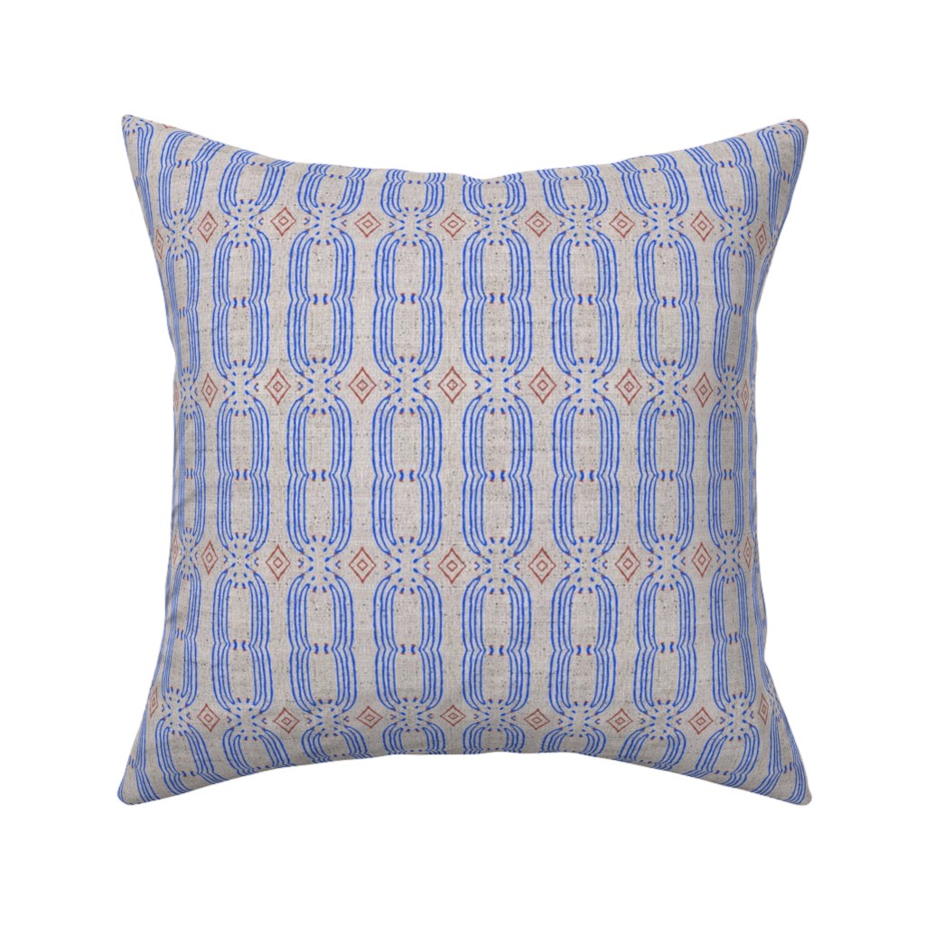 French Linen Loop - Blue Pillow, Woven, Beige, 16x16, Single Sided, Blue