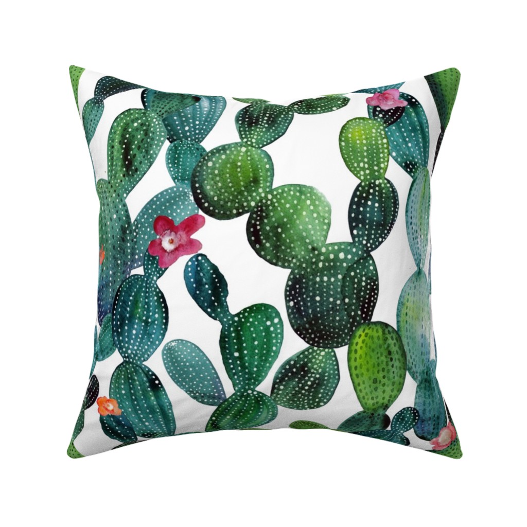 Cactuses - Green Pillow, Woven, Beige, 16x16, Single Sided, Green