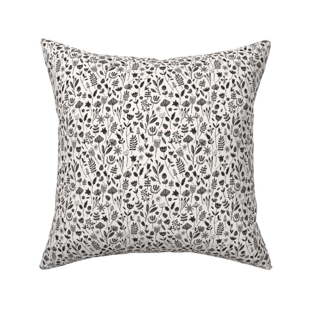 Folk Botanical Print - Neutral Pillow, Woven, Beige, 16x16, Single Sided, Beige