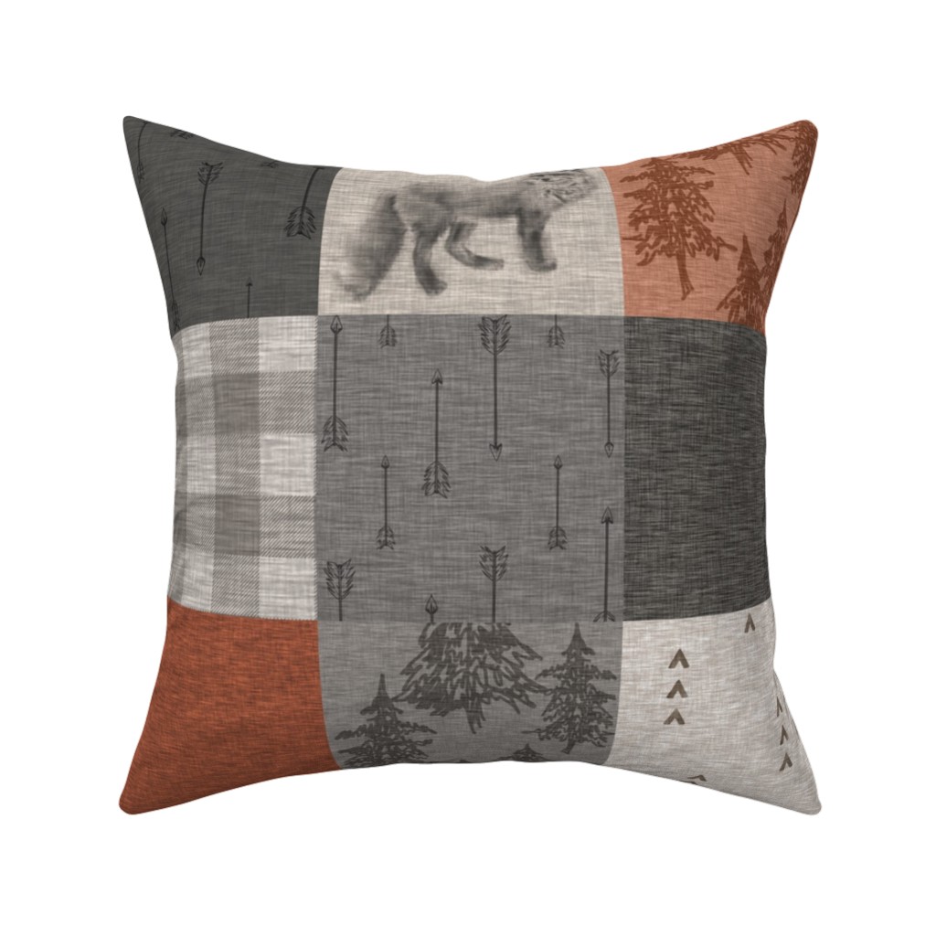 Fox and Arrows - Rust and Grey Pillow, Woven, Beige, 16x16, Single Sided, Gray