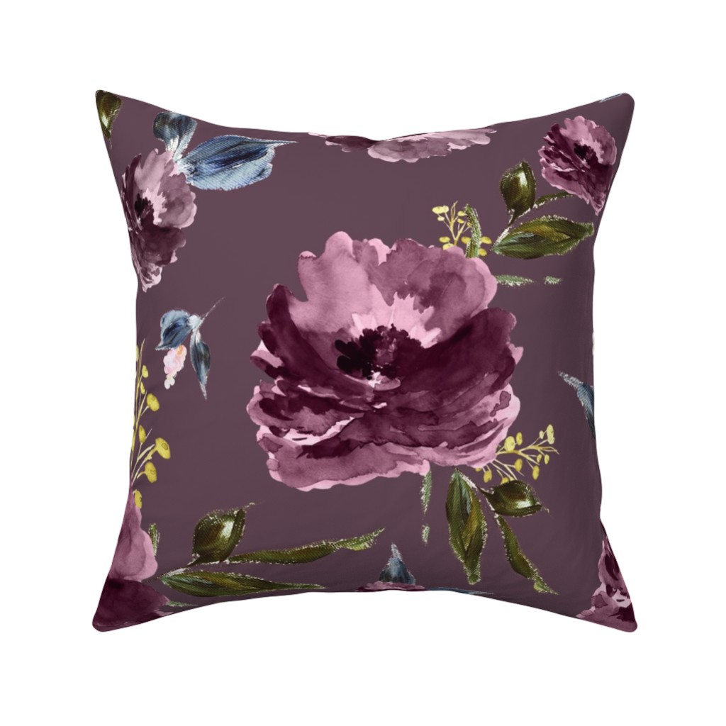 Amaranda Blooms - Plum Pillow, Woven, Beige, 16x16, Single Sided, Purple, Purple