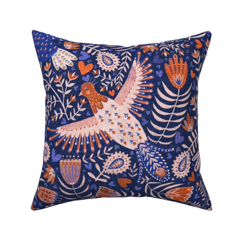 All My Birds - Blue Pillow, Woven, Beige, 16x16, Single Sided, Blue
