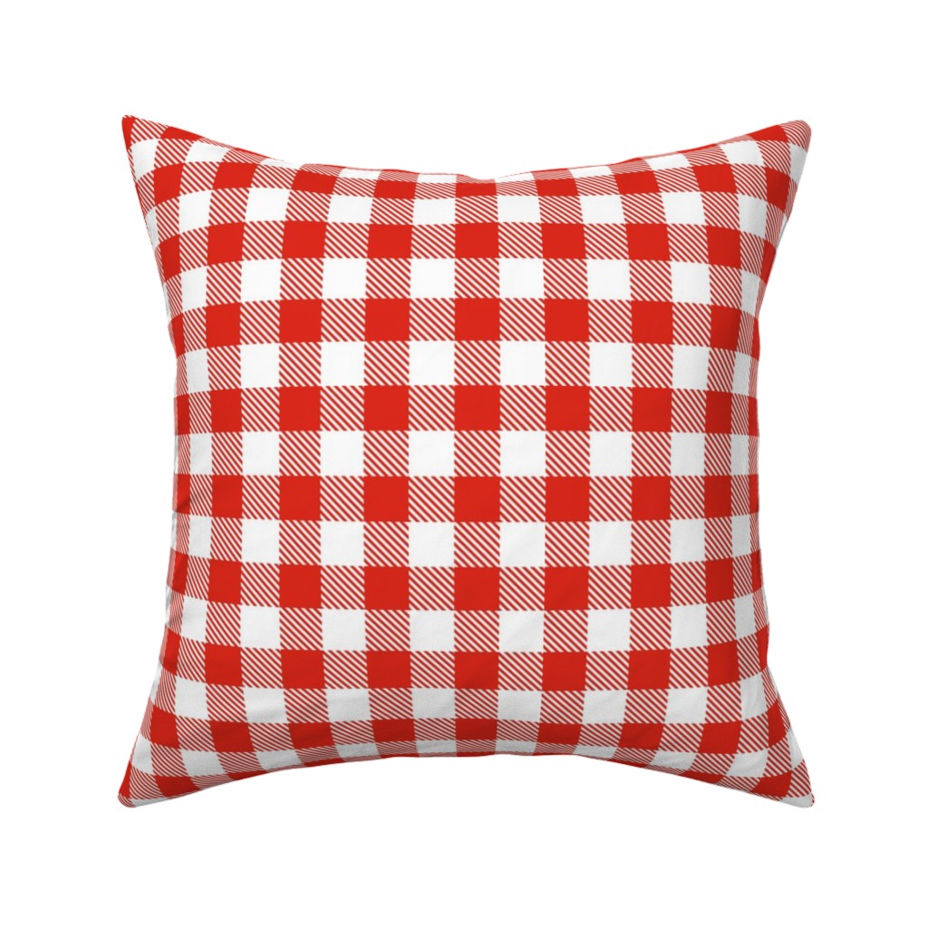 Red Gingham Pattern Pillow, Woven, Beige, 16x16, Single Sided, Red, Red