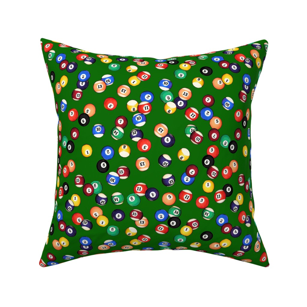 Billiards Balls on Felt - Multicolor Pillow, Woven, Beige, 16x16, Single Sided, Green, Classic Green