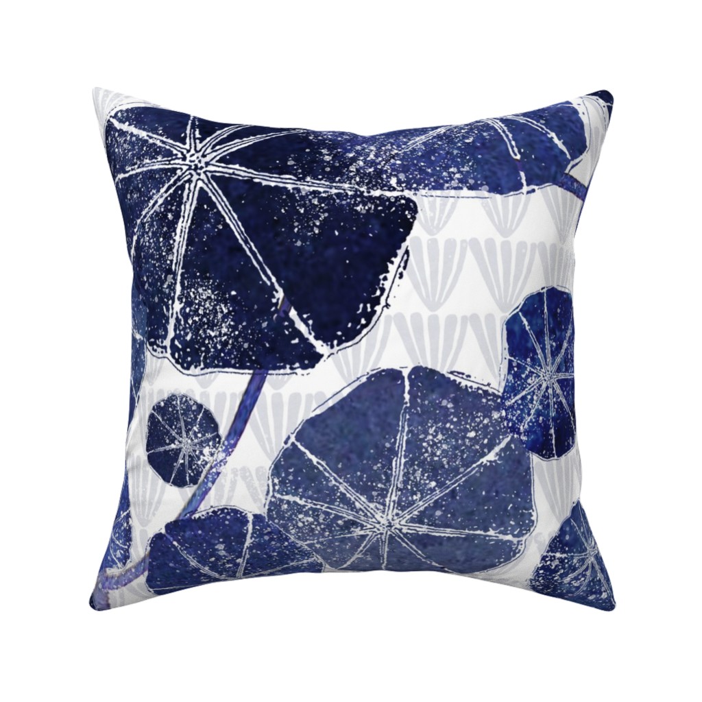 Art Deco Inspired Leaves - Blue Pillow, Woven, Beige, 16x16, Single Sided, Blue, True Blue