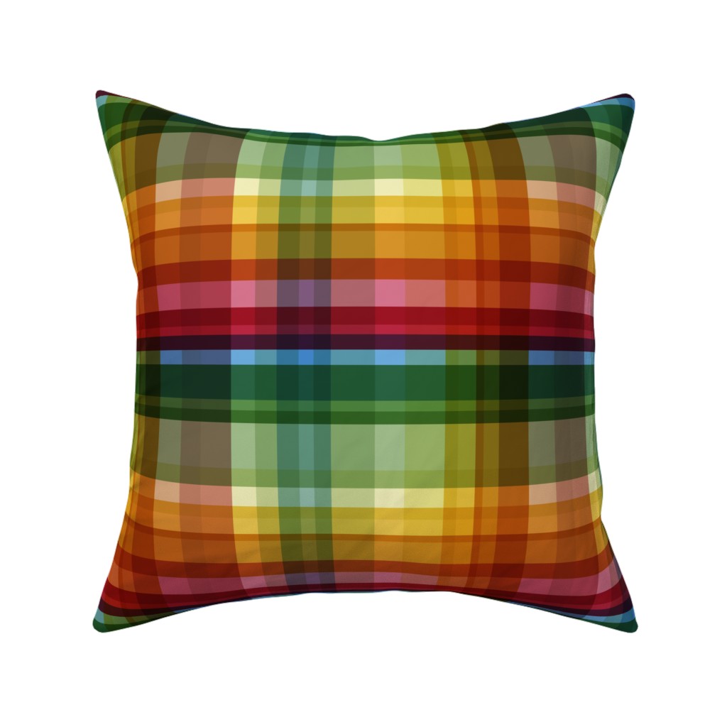 Gingham Rainbow Check Pillow, Woven, Beige, 16x16, Single Sided, Multicolor