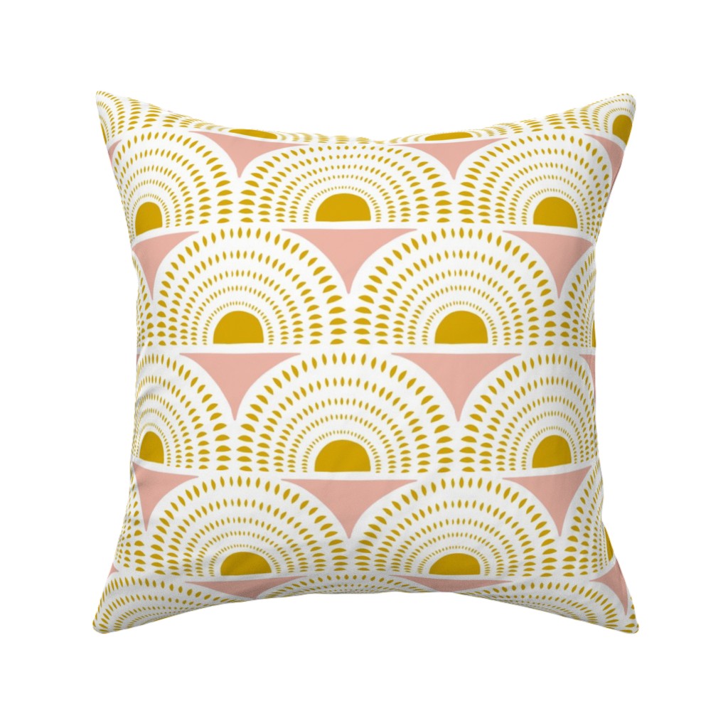 Aurora Geometric - Blush and Goldenrod Pillow, Woven, Beige, 16x16, Single Sided, Yellow