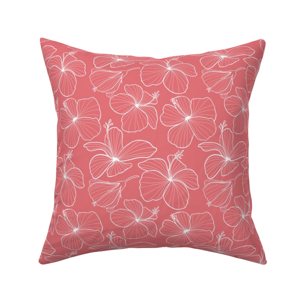 Hibiscus Line Art - Pink Pillow, Woven, Beige, 16x16, Single Sided, Pink, Bright Pink