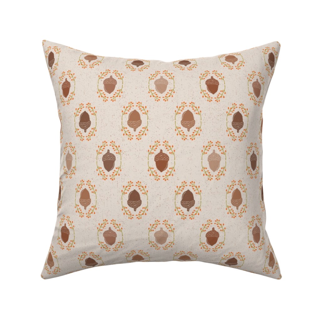Autumn Acorn Rosehip Textured Damask Pillow, Woven, Beige, 16x16, Single Sided, Beige, Sand