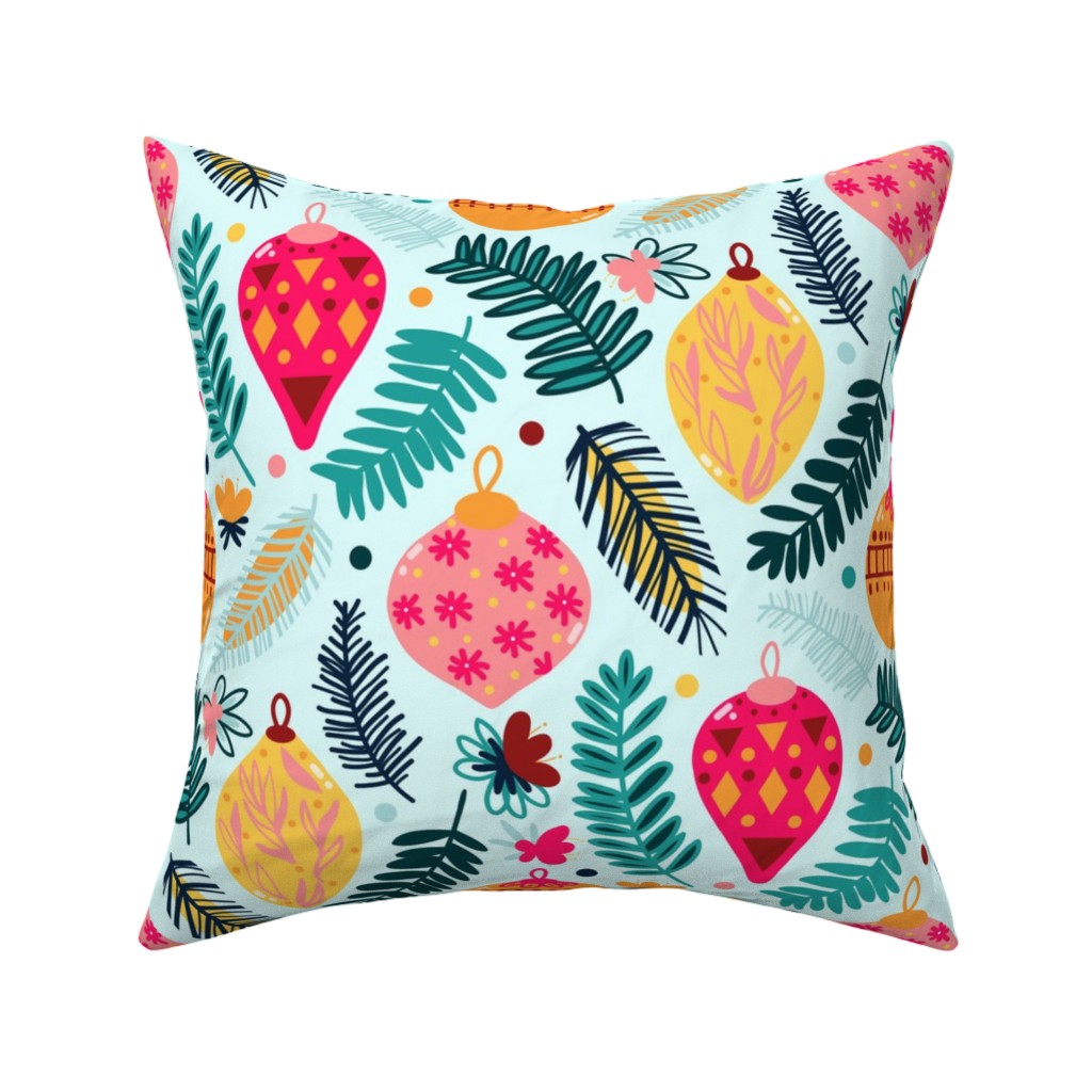 Colorful Christmas - Blue Pillow, Woven, Beige, 16x16, Single Sided, Multicolor